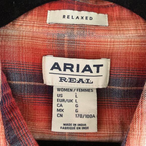 ARIAT Shirt Large Real Billie Rae Plaid Relaxed Fit Button Closure Chest Pockets - Picture 10 of 13